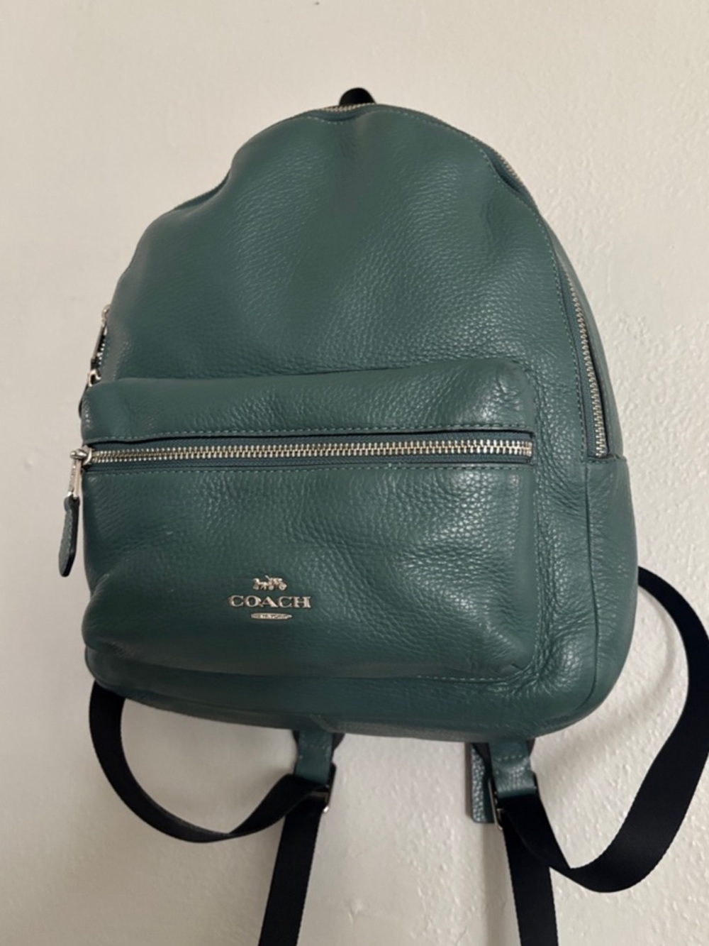 Coach Pebbled Leather Mini Backpack in Teal-Green with Silver Hardware
